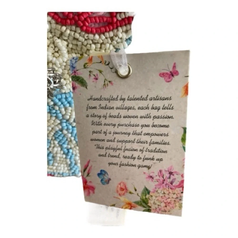 Seashell Hand Beaded in India Clutch, Multicolor, Detachable Charm & Chain.